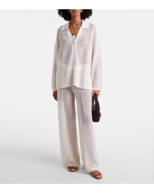Jardin Des Orangers White Open-Knit Wool And Cashmere Cardigan