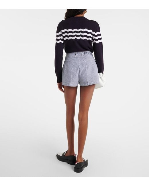 Patou Blue Striped High-Rise Denim Shorts