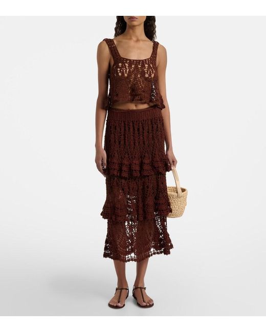 Anna Kosturova Purple Elsie Tiered Cotton Crochet Midi Skirt