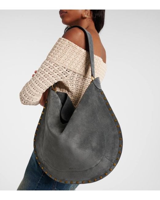 Isabel Marant Gray Oskan Soft Medium Suede Shoulder Bag