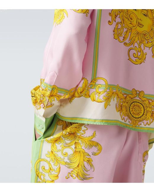 Versace Yellow Printed Silk Shirt for men