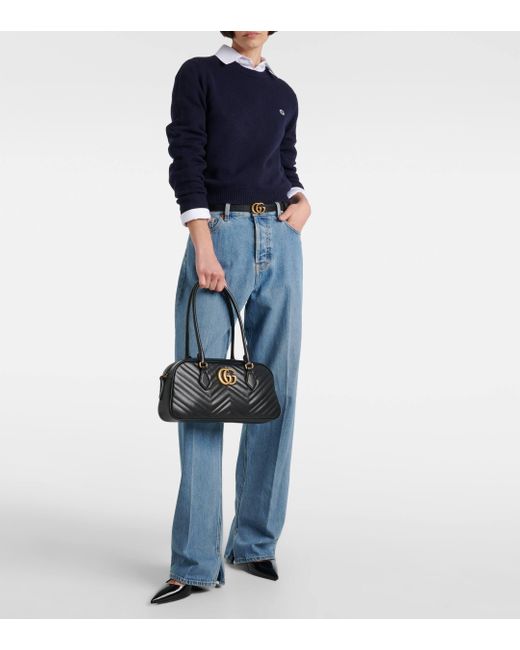 Gucci Black GG Marmont Medium Leather Shoulder Bag
