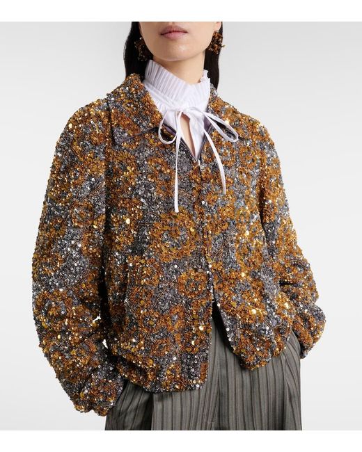 Dries Van Noten Brown Sequined Blouson Jacket