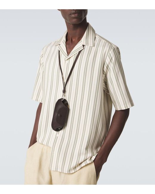 LeKasha White Striped Silk Bowling Shirt for men
