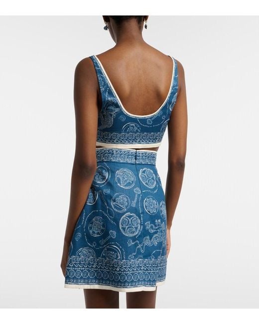 ALÉMAIS Blue Lucky Printed Linen Crop Top