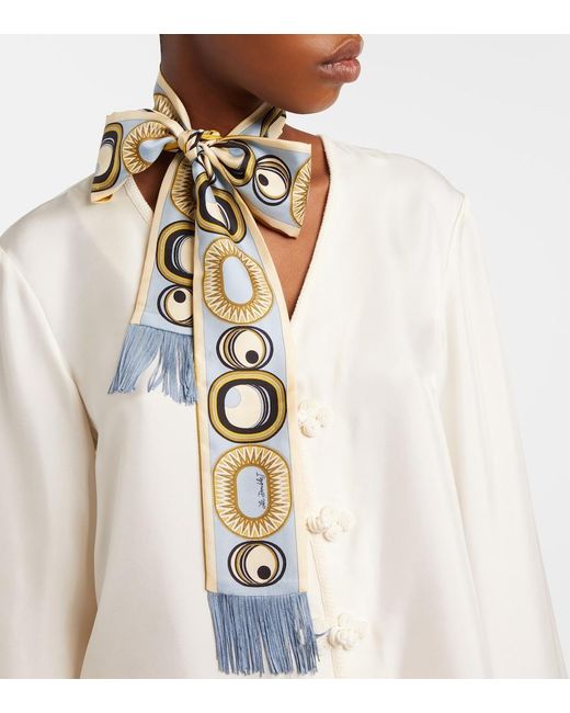 LaDoubleJ Metallic Fringed Printed Silk Twill Scarf