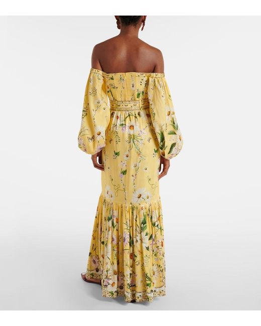 Camilla Yellow Floral Linen And Silk Corset Dress