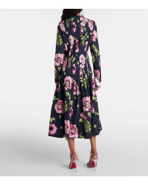 Oscar de la Renta Multicolor Floral Cotton-Blend Midi Dress