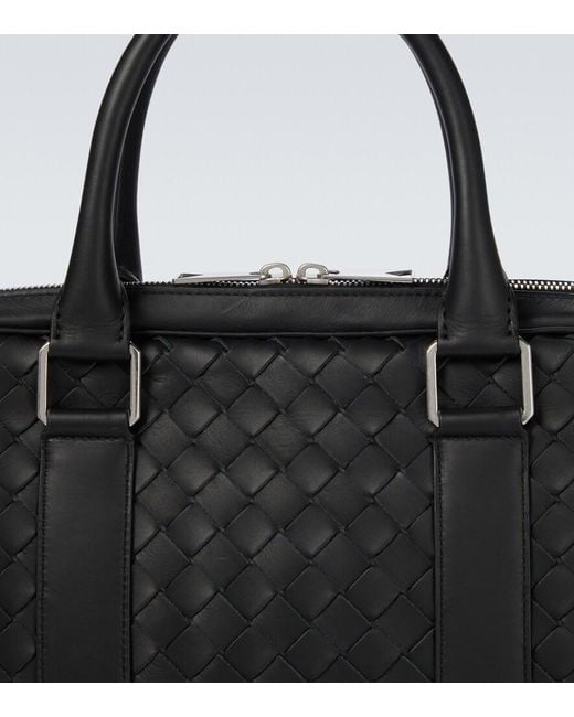 Bottega Veneta Black Intrecciato Leather Briefcase for men