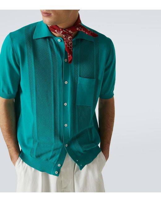 Plan C Blue Pointelle Knitted Cotton Cardigan for men