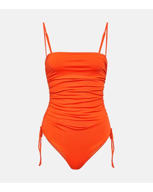 Johanna Ortiz Red Ruched Swimsuit
