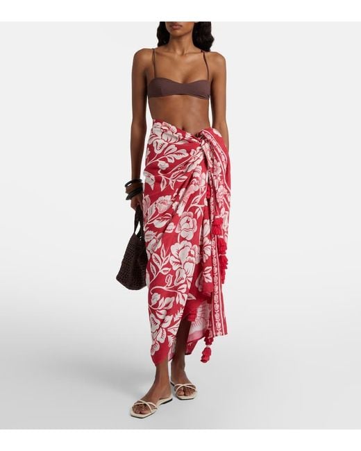 Farm Rio Red Pareo Cashew And Birds Aus Baumwolle