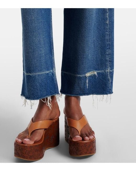 Chloé Blue Distressed Cropped Wide-Leg Jeans