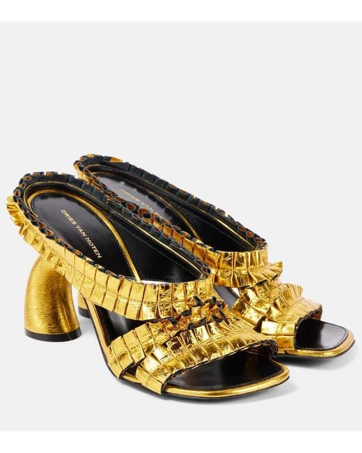 Dries Van Noten Yellow 95 Metallic Leather Sandals