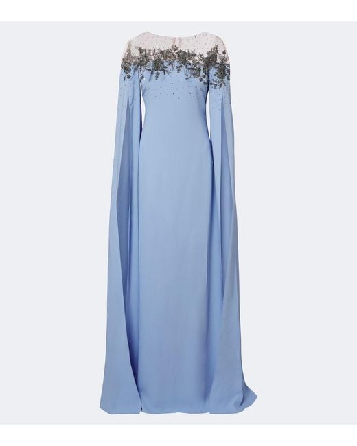 Carolina Herrera Blue Embellished Crepe Gown