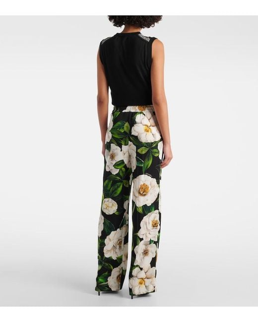 Dolce & Gabbana Green Silk Pants With Floral Pattern