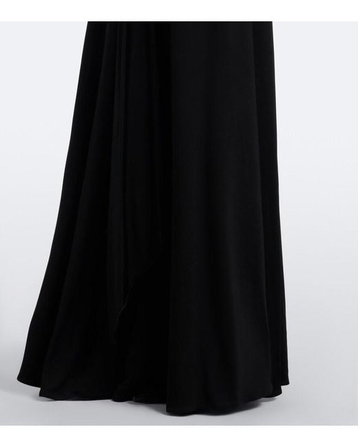 David Koma Black Draped Floral-Applique Gown
