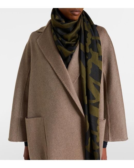 Max Mara Green Monogram Jacquard Wool And Silk Scarf