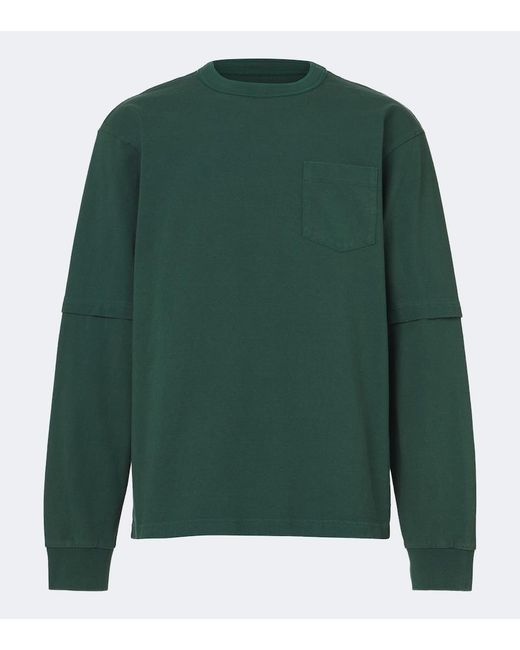 Sacai Green Cotton Jersey T-Shirt for men