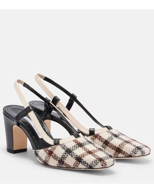Manolo Blahnik Metallic Vestal Checked Slingback Pumps