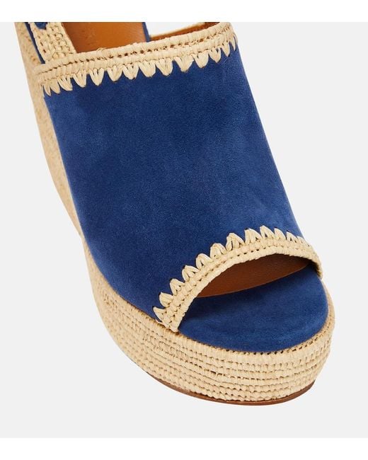 Robert Clergerie Blue Damya Suede Wedge Sandals