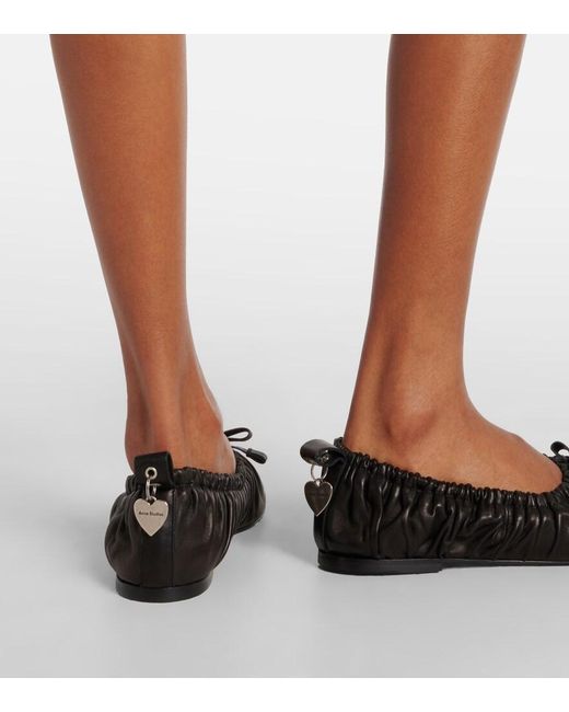 Acne Black Bow-Detail Leather Ballet Flats