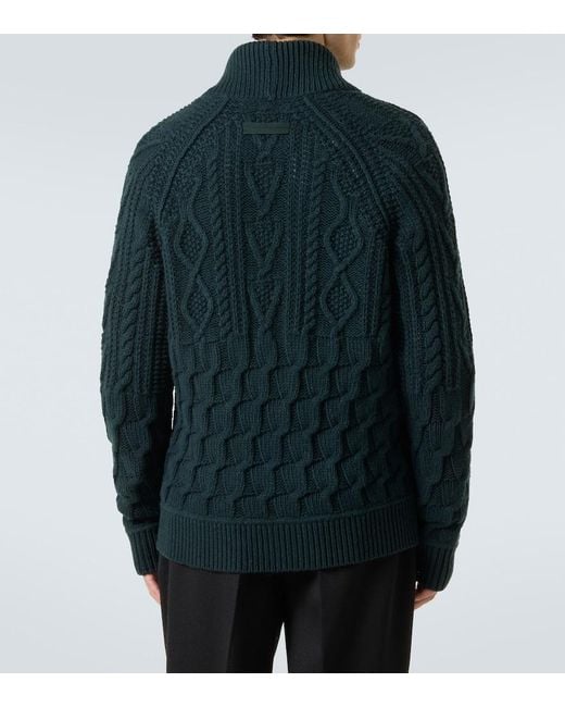Zegna Blue Cable-Knit Cashmere Cardigan for men