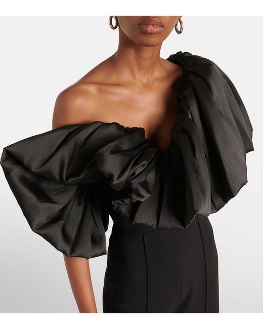 Solace London Black Perla Ruffled Satin-Trimmed Jumpsuit