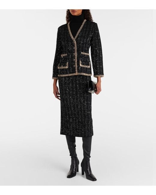 Veronica Beard Black Corbin Tweed Midi Skirt