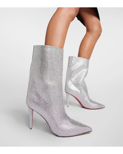 Christian Louboutin Gray Astrilarge Crystal-embellished Boots 85