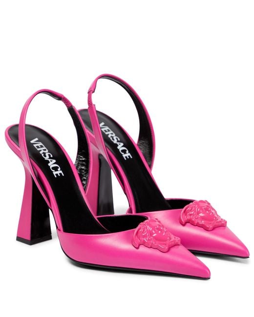 Versace La Medusa Leather Slingback Pumps in Pink | Lyst