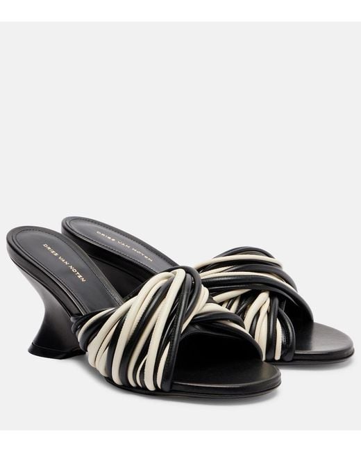 Dries Van Noten Black 75 Leather Wedge Mules