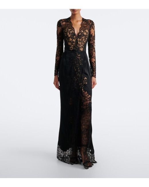 Elie Saab Black Lace-Trimmed Cotton And Silk-Blend Gown