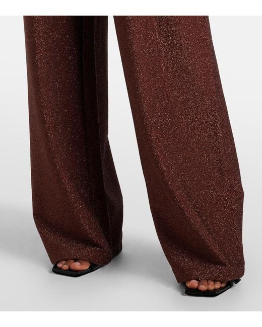 Johanna Ortiz Red Lame High-Rise Wide-Leg Pants