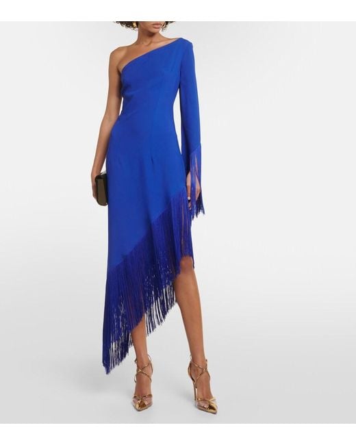 Taller Marmo Asymmetric Fringed Midi Dress in Blue | Lyst