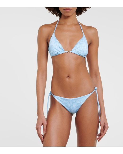 Versace Blue Barocco Low-Rise Bikini Bottoms
