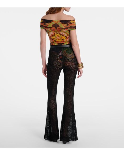 Etro Black Cotton Lace Flared Pants