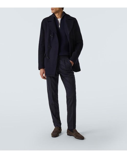 Thom Sweeney Blue Wool Straight Pants for men