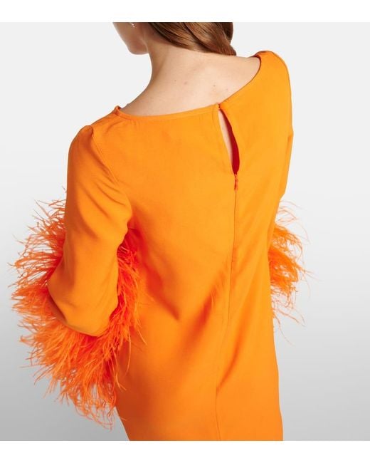 ‎Taller Marmo Orange Del Lago Feather-Trimmed Crepe Cady Midi Dress