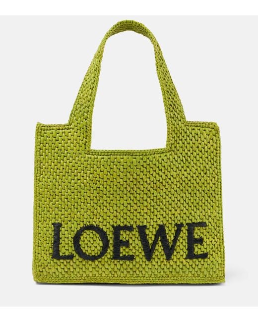Loewe Green Paula's Ibiza Font Small Raffia Tote Bag
