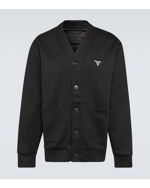 Prada Black Cotton-blend Fleece Cardigan for men