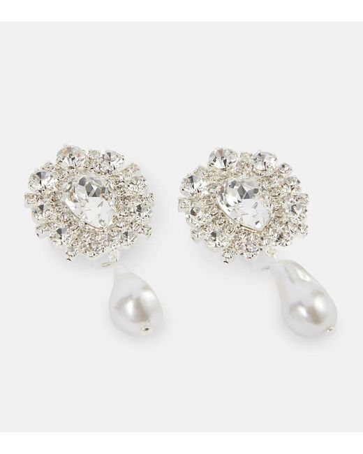 Magda Butrym White Crystal-embellished Faux Pearl Clip-on Earrings