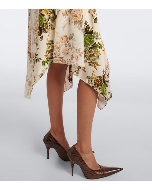 Acne Metallic Tie-Neck Floral Silk Georgette Midi Dress