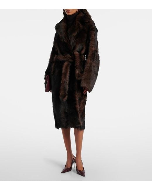 Nour Hammour Black Uma Shearling Wrap Coat