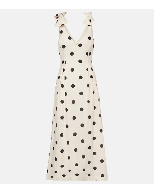 Vestido Midi De Lino Con Lunares Y Lazos Zimmermann de color White