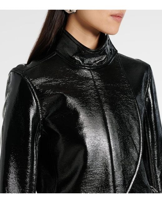Courreges Black Beschichtete Bikerjacke Aus Canvas