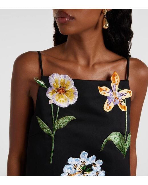 LEO LIN Black Leia Floral-Applique Minidress
