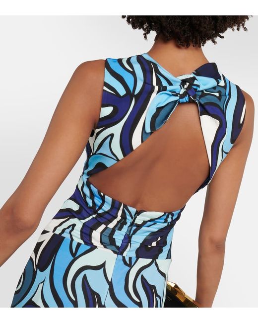 Rebecca Vallance Blue Mira Printed Cutout Midi Dress