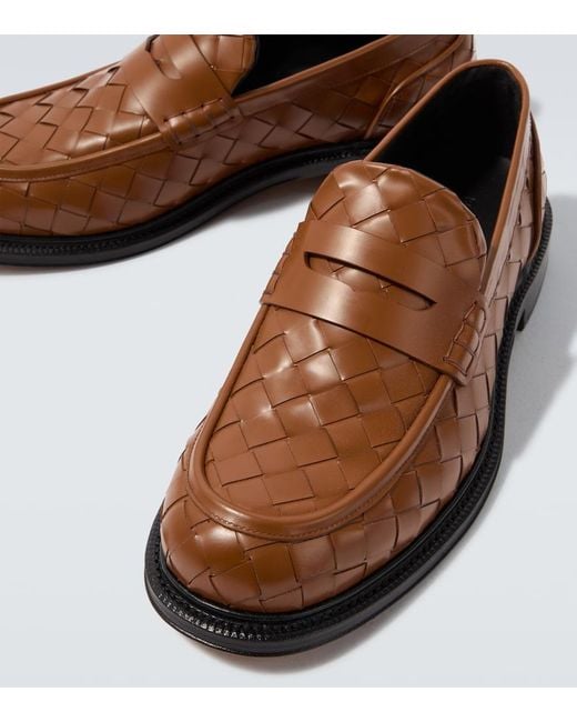 Bottega Veneta Brown James Intrecciato Leather Penny Loafers for men