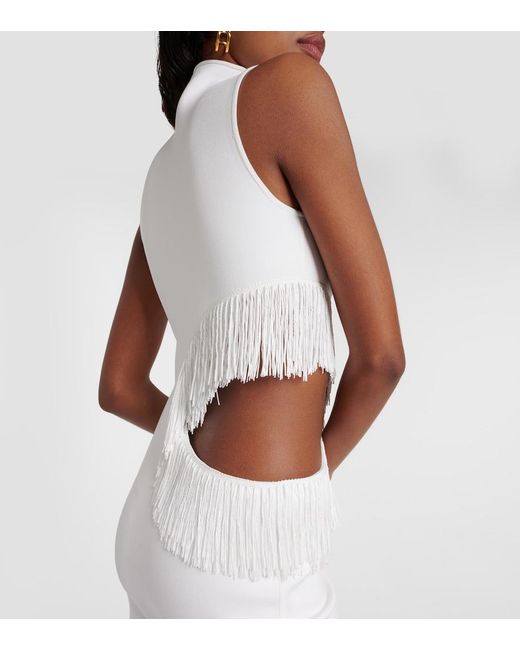 Galvan White Nova Beaded Compact Knit Gown